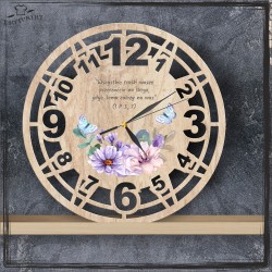 Zegar z kolorową grafiką i grawerowanym cytatem biblijnym